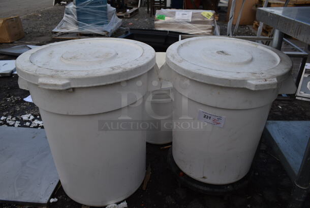 3 White Poly Trash Cans w/ 2 Lids. 3 Times Your Bid! - Image 2 of 4