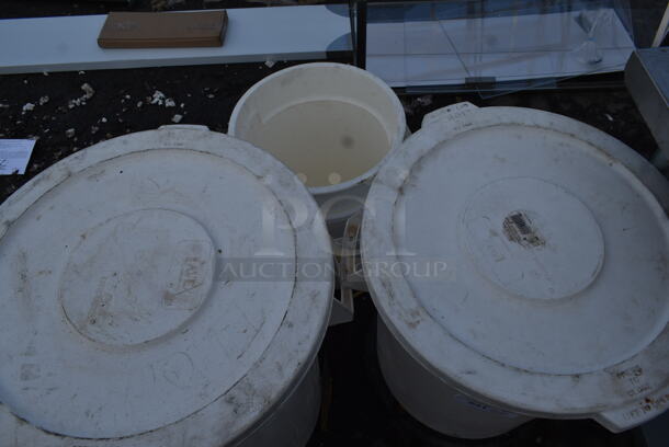 3 White Poly Trash Cans w/ 2 Lids. 3 Times Your Bid! - Image 3 of 4
