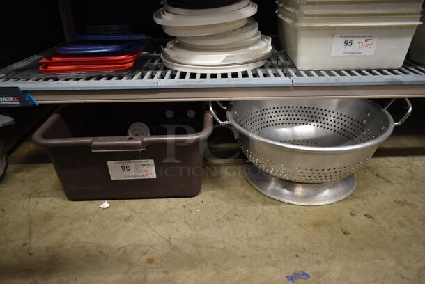 ALL ONE MONEY! Lot of Various Items Including Poly Bin and Metal Colander - Image 1 of 4
