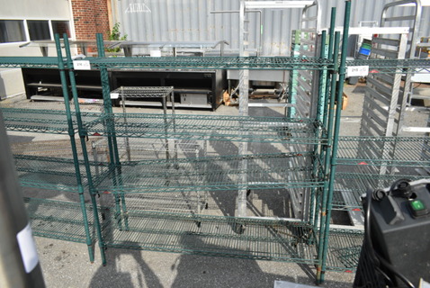 Metro Green Finish 4 Tier Wire Shelving Unit. BUYER MUST DISMANTLE. PCI CANNOT DISMANTLE FOR SHIPPING. PLEASE CONSIDER FREIGHT CHARGES.