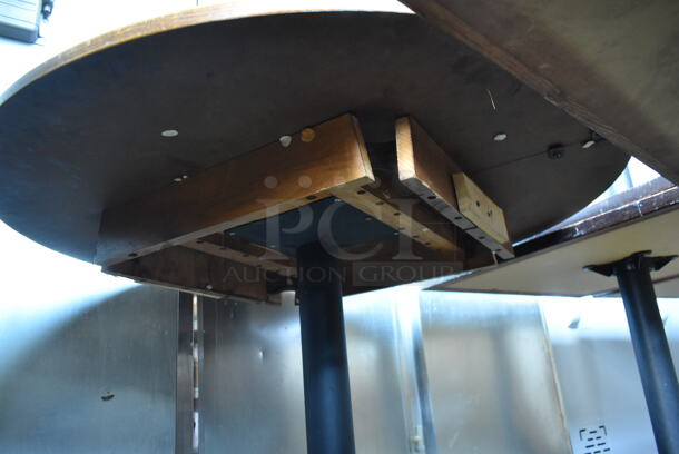 8 Wood Pattern Dining Height Tables on Black Metal Table Base; 1 Round and 7 Rectangular. 8 Times Your Bid! - Image 7 of 8