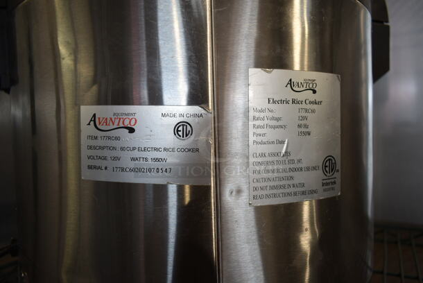 Avantco 177RC60 Stainless Steel Commercial Countertop Rice Cooker. 120 Volts, 1 Phase. Tested and Working! - Image 5 of 6
