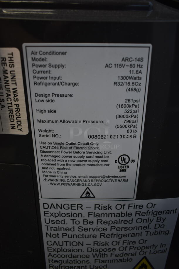 BRAND NEW SCRATCH AND DENT! Whynter ARC-14S Metal Portable Air Conditioner w/ Original Accessories. 115 Volts, 1 Phase. - Image 8 of 9