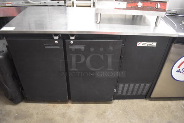 Migali Commercial BB592 Two-Door Cooler With Black Cabinet And Stainless Steel Top With Polycoated Shelves. Tested and Working!