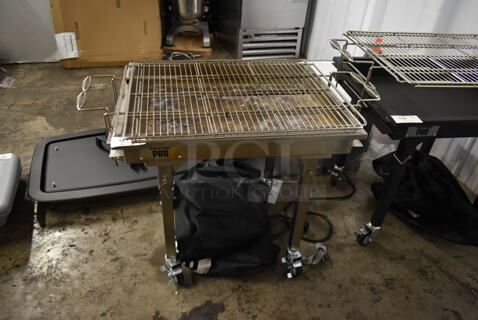LIKE NEW! Backyard Pro 554CHAR30SS Stainless Steel Commercial Portable Charcoal Grill w/ Cover on Commercial Casters.