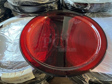ALL ONE MONEY! PALLET LOT of Hammered Red Glass Chargers. 13x13x0.5