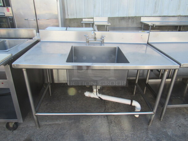 One Stainless Steel 1 Compartment Sink With R/L Drain Board, Back Splash And Faucet. 60X33X41