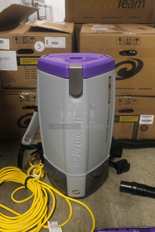 3 BRAND NEW WITH BOX! Pro Team 1073110 Super Coach Pro 10 Backpack Vacuum With Attachments. 120V. 3 Times Your Bid!  - Image 2 of 6
