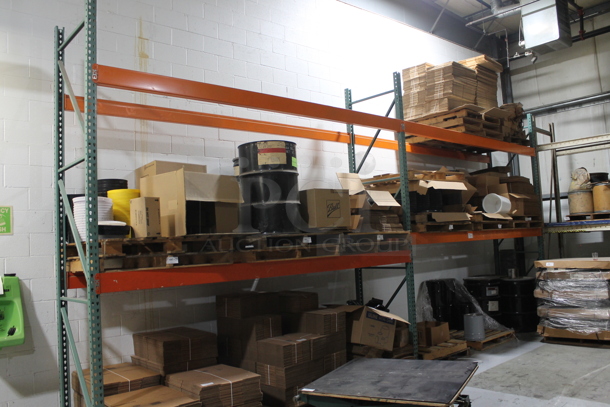 ALL ONE MONEY! Lot of Orange and Green Metal Pallet Racking. Does Not Include Contents. BUYER MUST REMOVE. - Image 1 of 5