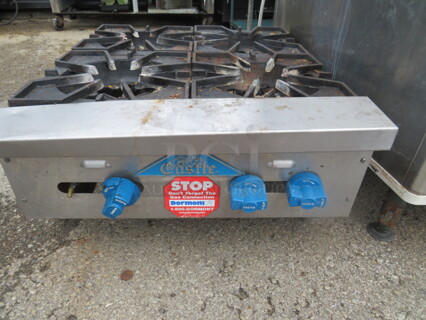 One Prince Castle Natural Gas Table Top 4 Burner Range. Unable To Test. Missing 1 Knob. 24X28X13