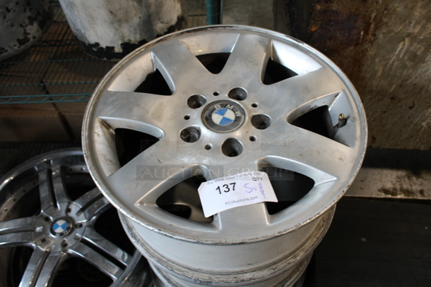 5 Various Metal Car Tire Rims. Includes BMW Rims. Four: IS47 71x16 H2 and One IS47 7Jx17H2. Includes 17.25x8x17.25. 5 Times Your Bid! - Image 2 of 10