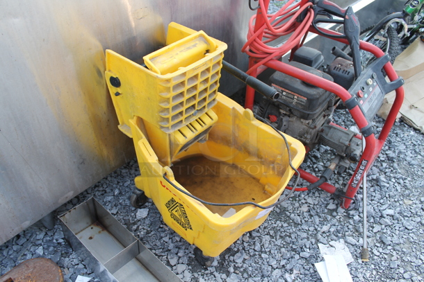 Yellow Poly Mop Bucket w/ Wringing Attachment on Casters. - Image 2 of 4