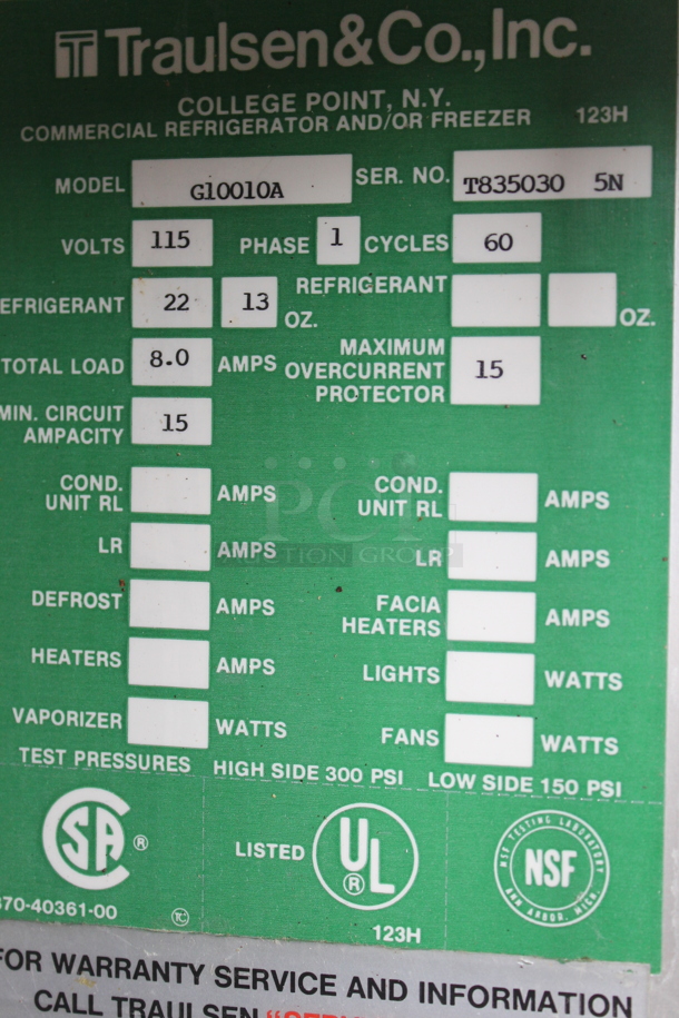 Traulsen G10010A Stainless Steel Commercial Single Door Reach In Cooler w/ Metal Racks. 115 Volts, 1 Phase. Tested and Working! - Image 7 of 7