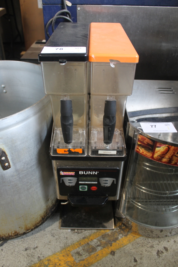 2014 Bunn MHG Commercial Stainless Steel Electric Countertop 2 Hopper Coffee Grinder and Storage System With Black and Orange Tops. 120V, 1 Phase. Tested and Working! - Image 1 of 7