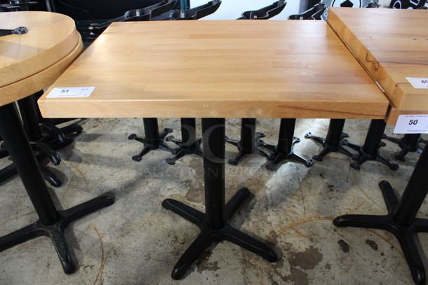 Wooden Butcher Block Tabletop on Black Metal Table Base. Stock Picture - Cosmetic Condition May Vary. 30x24x30