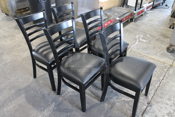 5 BRAND NEW SCRATCH AND DENT! Lancaster Table and Seating 164CWLBVBKAS Black Finish Wooden Ladder Back Dining Height Chair with 2 1/2" Black Padded Seat. 5 Times Your Bid! - Image 2 of 7