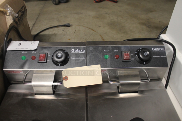 BRAND NEW! Galaxy 177EF20E Stainless Steel Countertop Electric Powered 20 Pound Dual Tank Fryer w/ 2 Metal Fry Baskets and Lids. 110 Volts, 1 Phase. Tested and Working! - Image 3 of 7
