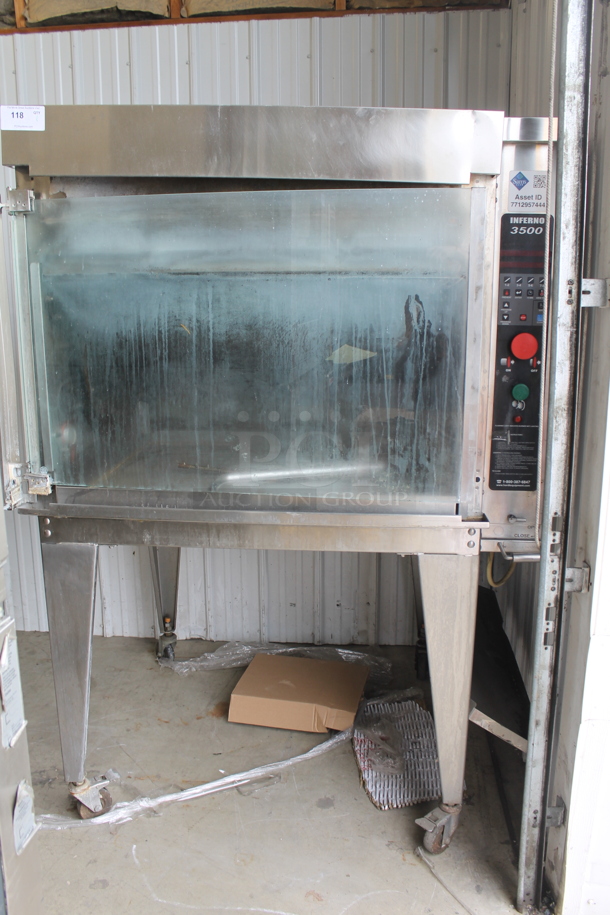 Hardt Model Inferno 3500 Stainless Steel Commercial Natural Gas Powered Rotisserie Oven on Metal Legs w/ Commercial Casters. Oven Has a 40 Bird Capacity. 50x46x39 - Image 1 of 6