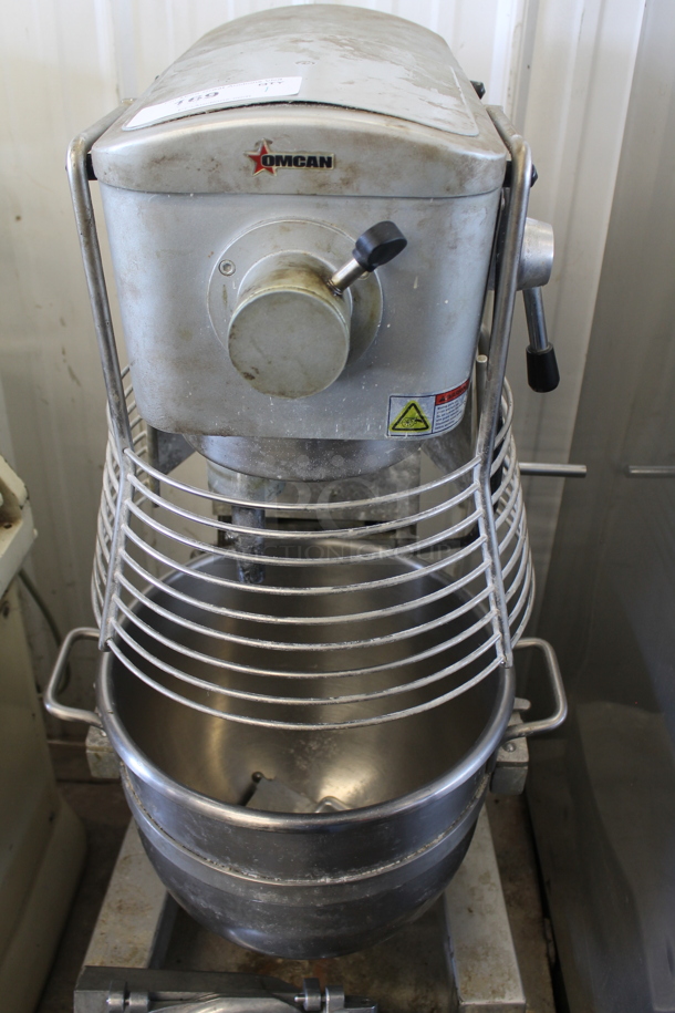 2020 Omcan SP300A Metal Commercial Floor Style Planetary Dough Mixer w/ Mixing Bowl, Bowl Guard, Pelican Head, Whisk, Paddle and Dough Hook Attachments. 110 Volts, 1 Phase. Cannot Test - Unit Needs New Plug - Image 3 of 10