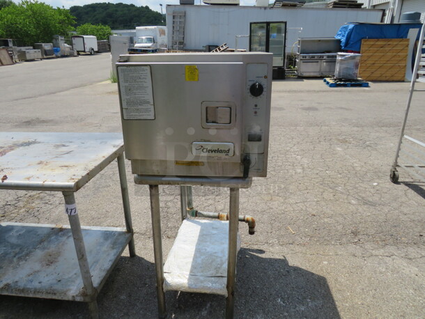 One Cleveland Manitowic Steam Chef On An Equipment Stand With Under Shelf. #22CET3.1. 208 Volt. 3 Phase. 21X31X19