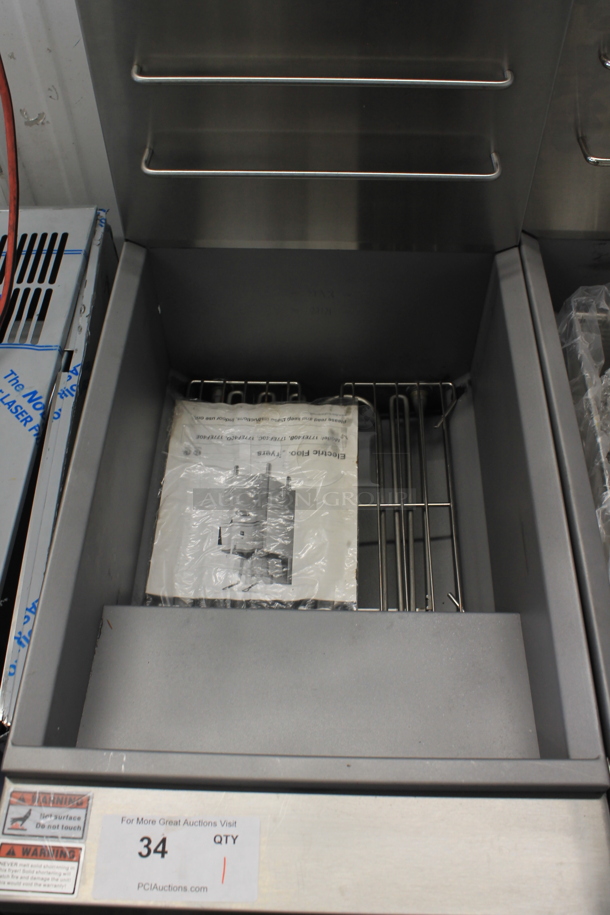 BRAND NEW SCRATCH AND DENT! 2022 Avantco 177EF40E Stainless Steel Commercial Floor Style Electric Powered Deep Fat Fryer w/ 2 Metal Fry Baskets. Stock Picture Used For Gallery Picture. 240 Volts, 3 Phase. Unit Has Only Been Used a Few Times! Tested and Working! - Image 3 of 8