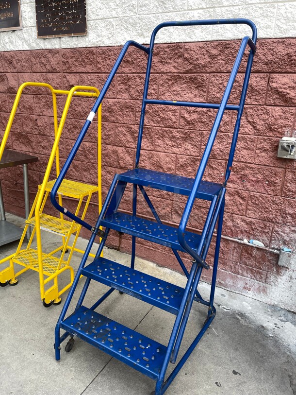 Nice! 78 in H Steel Rolling Ladder, 4 Steps, 450 lb Load Capacity NSF Blue Color - Image 1 of 7