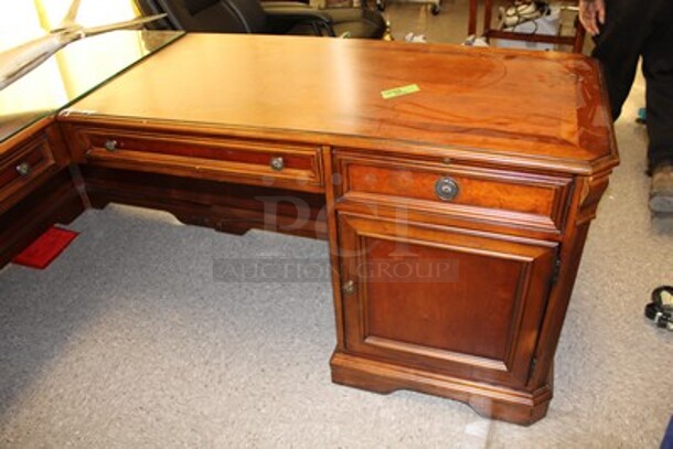 Hooker Wooden L Shaped Desk w/ Glass Top Pane. - Image 7 of 7