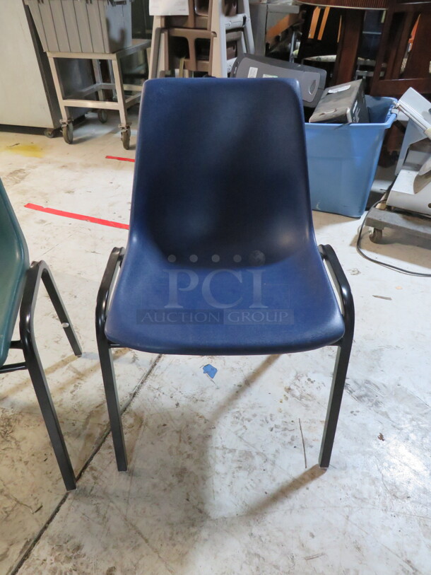 Chrome Stack Chair With Blue Molded Seat/Back. 2XBID
