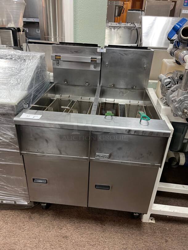 Working! Pitco® Double Fryer MegaFry Natural Gas 100-120 lb. Commercial Floor Fryer  - 110,000 BTU NSF Tested and Working! - Image 1 of 8