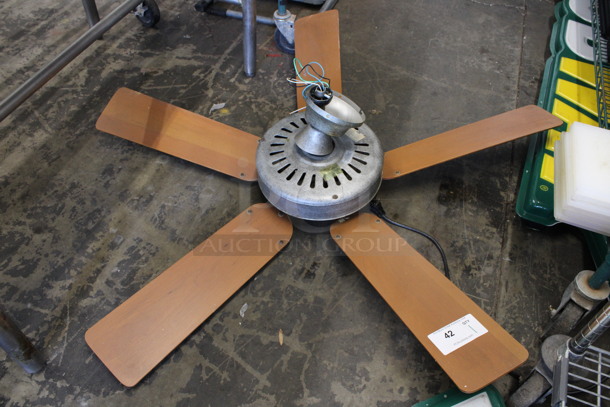 Metal Ceiling Mount Fan w/ Wood Pattern Blades. 52x52x15