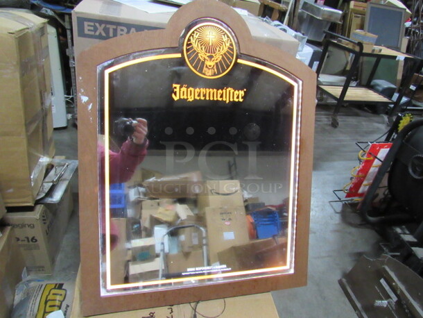 One WORKING Wooden Lighted Jager Mirror. 23.5X29.5