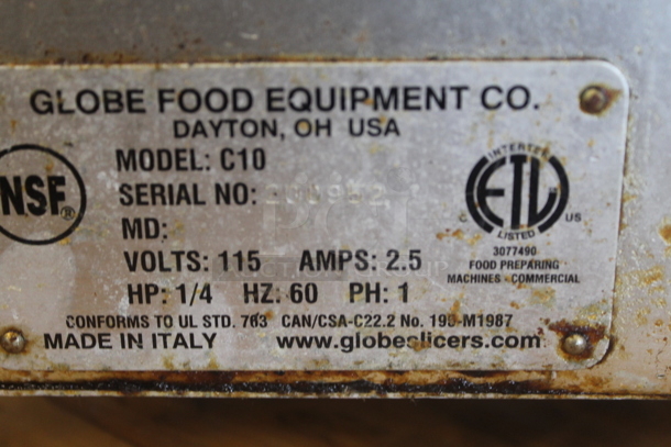 Globe C10 Stainless Steel Commercial Countertop Meat Slicer w/ Blade Sharpener. 115 Volts, 1 Phase. Tested and Working! - Image 5 of 5