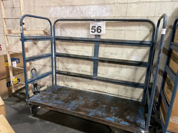 Commercial Heavy Duty Mobile Luggage Cart On Casters Blue Color With Fence - Image 3 of 6