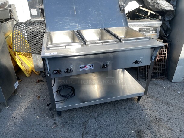 New! Gusto 3W120-4 120v Stainless Commercial 3 Well Steam Table NSF 115 Volt Tested and Working! - Image 1 of 9
