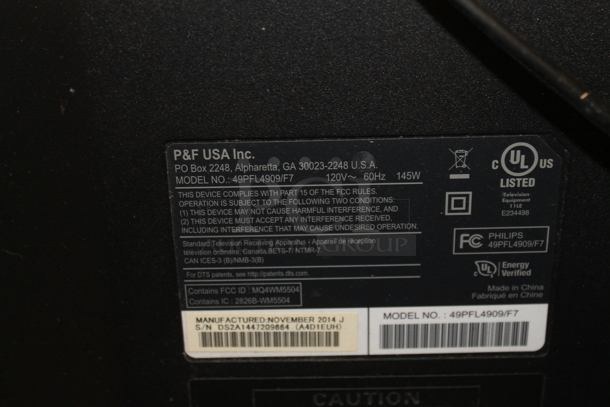 P&F USA 49PFL4909/F7 49" Television. 120 Volts, 1 Phase. Buyer Must Pick Up - We Will Not Ship This Item - Image 4 of 6