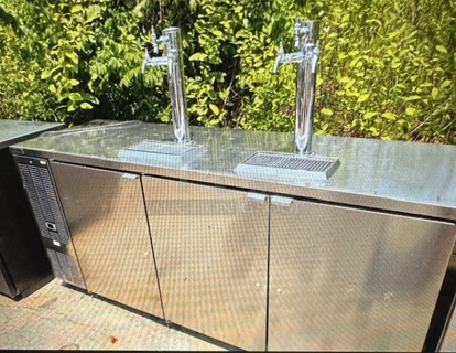 One WORKING Stainless Steel 3 Door Perlick Kegorator With 2 Towers And 6 Taps, On Casters. Model# DDS84. 115 Volt. 84X25X58. $5904.00.