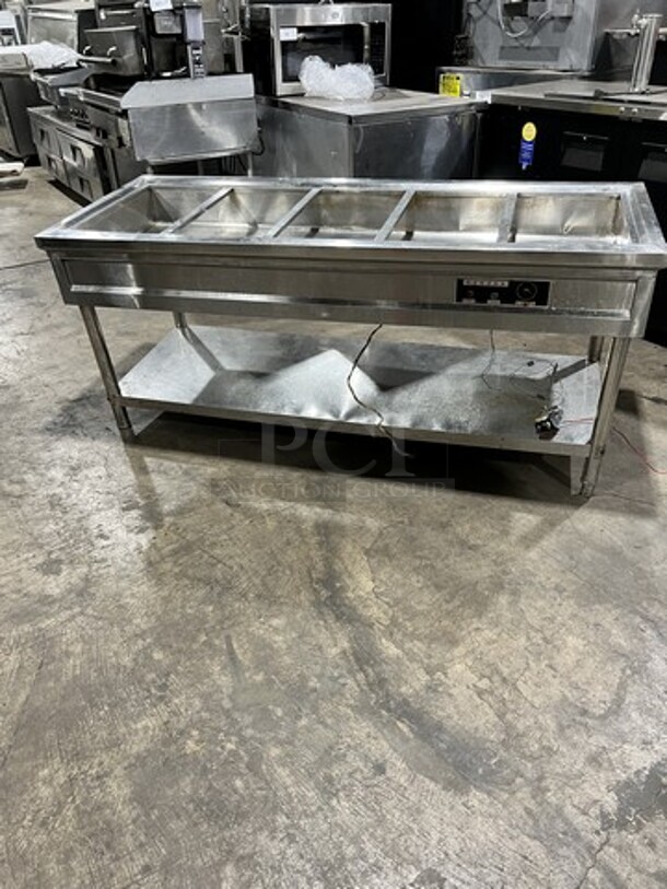 All Stainless Steel Electric Powered 5 Well Steam Table! With Underneath Shelf! On Legs! 