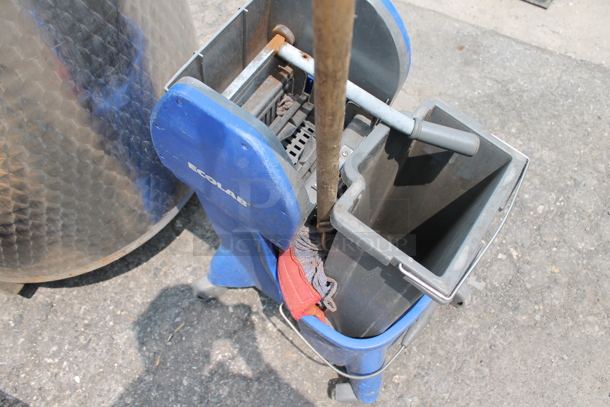 Ecolab Blue Poly Mop Bucket w/ Mop and Wringing  Attachment on Casters. - Image 2 of 3