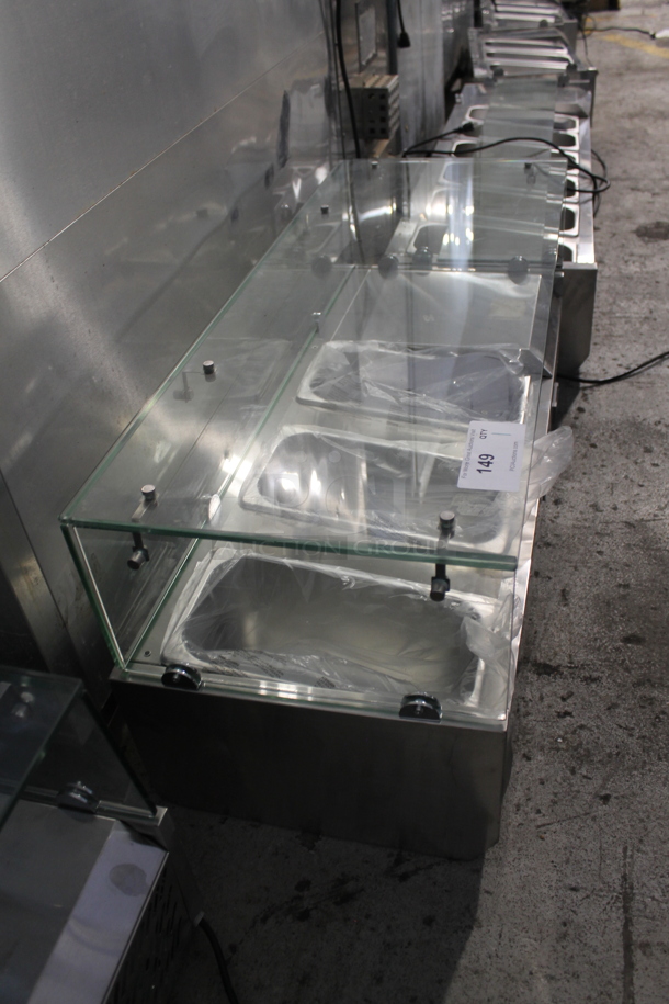 BRAND NEW SCRATCH AND DENT! KoolMore SCDC-3P-SSL Stainless Steel Commercial Countertop Refrigerated Rail w/ 3 Drop In Bins and Glass Sneeze Guard. 115 Volts, 1 Phase. Tested and Working! - Image 7 of 12