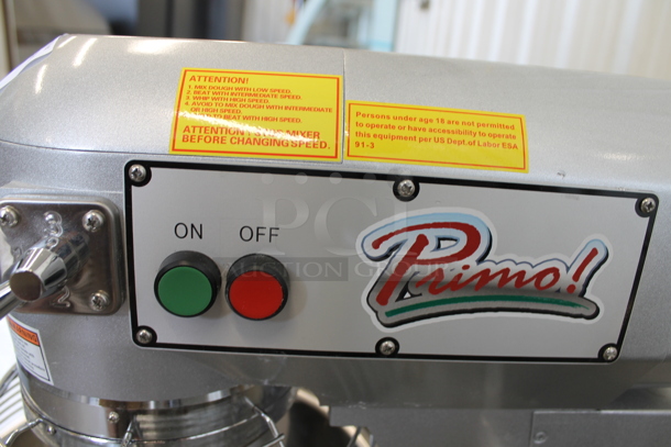Primo PM-20 Metal Commercial 20 Quart Planetary Dough Mixer w/ Stainless Steel Mixing Bowl, Bowl Guard, Paddle, Whisk and Dough Attachments. Tested and Working! - Image 6 of 7