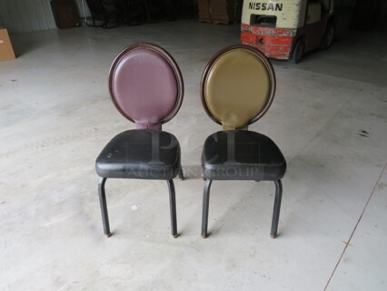 Black Metal Stackable Chair With Assorted Color Cushioned Seat And Back. 4XBID
