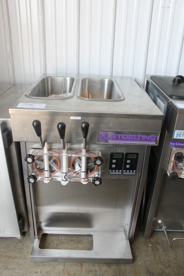 Stoelting Commercial Stainless Steel Countertop Air Cooled Soft Serve Ice Cream Machine With 2 Hoppers. Appears To Be 240 Volt, 1 Phase
