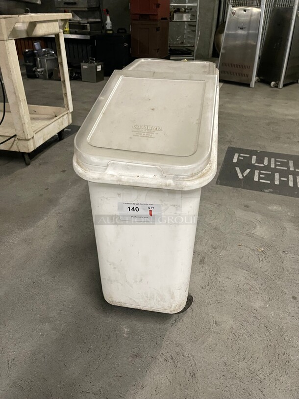 Cambro 27 Gallon / 430 Cup White Slant Top Mobile Ingredient Storage Bin with 2-Piece Sliding Lid & S-Hook - Image 2 of 7