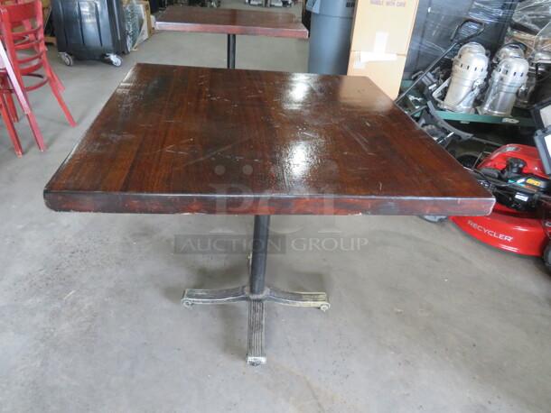 One 1-3/4 Inch Thick Solid Wooden Table Top On A Custom Table Base. 32X32X30