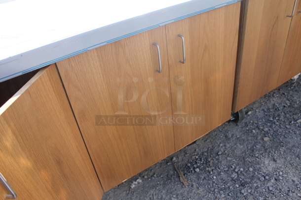 BRAND NEW! ACS FAB LLC Stainless Steel Counter w/ 4 Wood Pattern Doors on Commercial Casters. - Image 4 of 7