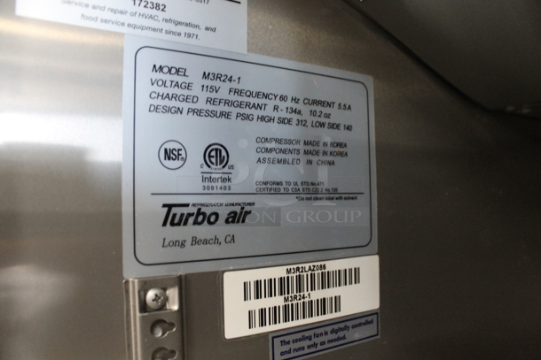 Turbo Air M3R24-1 Stainless Steel Commercial Single Door Reach In Cooler w/ Poly Coated Racks. 115 Volts, 1 Phase. Tested and Working! - Image 4 of 5