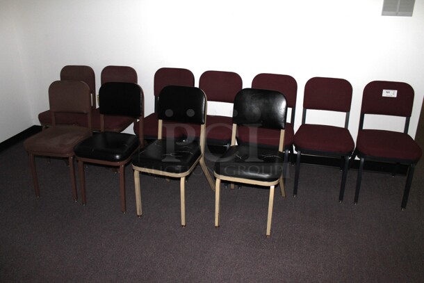 11 Various Chairs on Metal Frame; 3 Black and 7 Maroon. BUYER MUST REMOVE. 11 Times Your Bid! (Main Building)