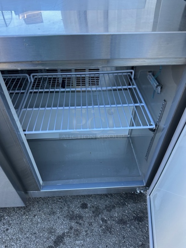 One WORKING Avantco 2 Door Worktop Refrigerator With 2 Racks On Casters. Model# 178AWT48RHC. 115 Volt. 48X30X39 - Image 2 of 3