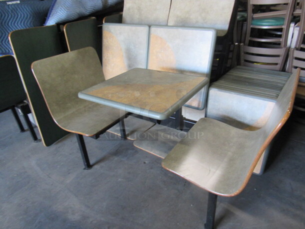 One Molded Booth/Table With Green/Brown Laminate Table And  Green Single Seats. 23X61X36 - Image 2 of 2