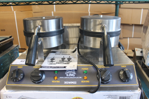 BRAND NEW SCRATCH AND DENT! Carnival King 382WSM22 Commercial Stainless Steel Electric Countertop Double Waffle Maker. 120V. Tested And Working! 